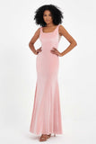 Scoop Sleeveless Velvet Long Formal Evening Dresses Sheath Bridesmaid Prom Party Gowns