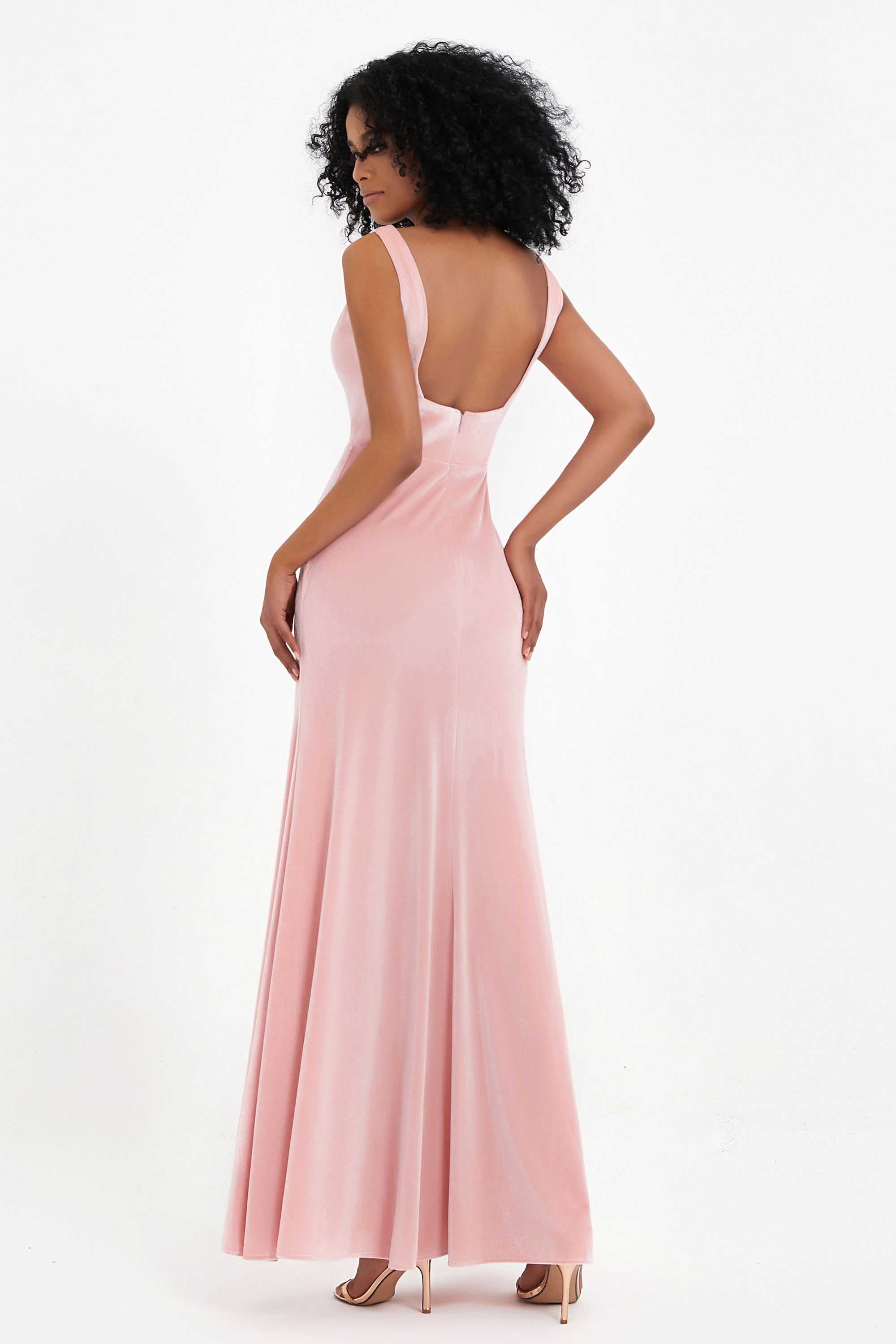 Scoop Sleeveless Velvet Long Formal Evening Dresses Sheath Bridesmaid Prom Party Gowns