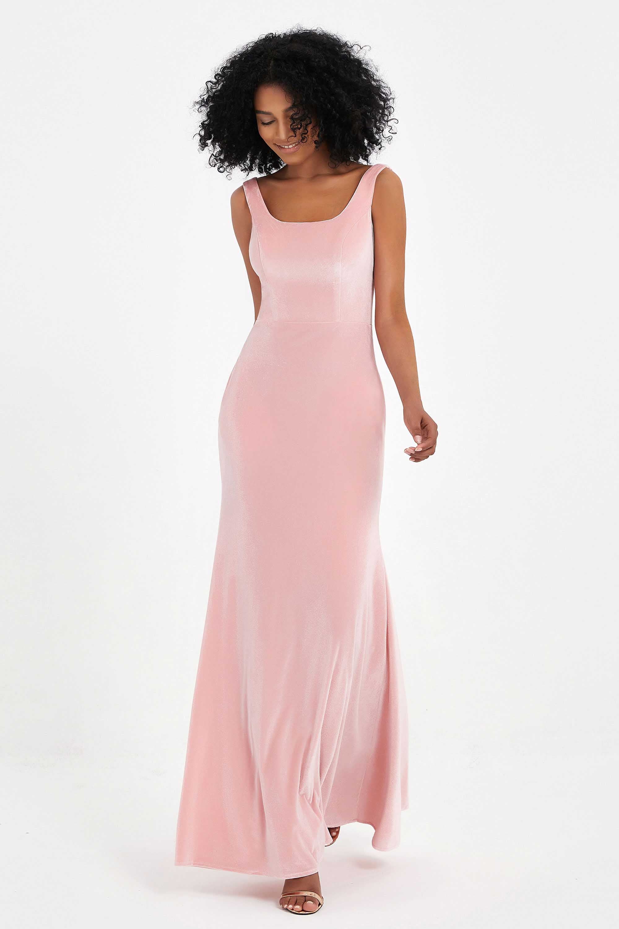 Scoop Sleeveless Velvet Long Formal Evening Dresses Sheath Bridesmaid Prom Party Gowns