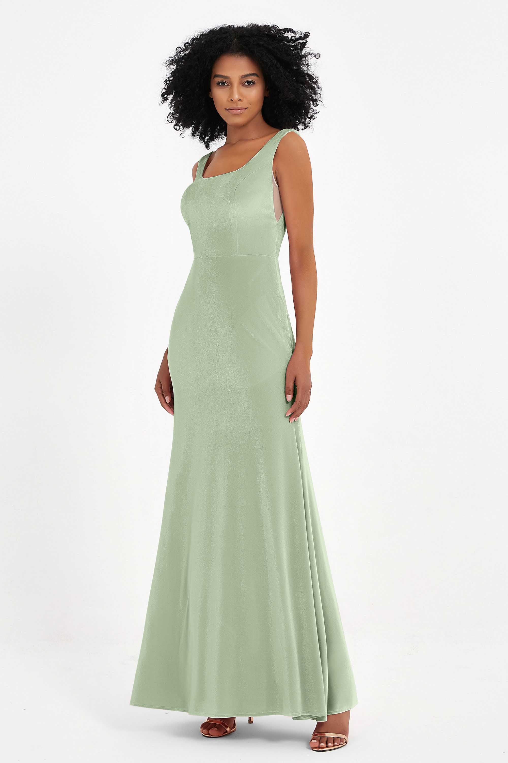 Scoop Sleeveless Velvet Long Formal Evening Dresses Sheath Bridesmaid Prom Party Gowns