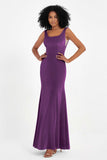 Scoop Sleeveless Velvet Long Formal Evening Dresses Sheath Bridesmaid Prom Party Gowns