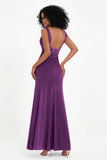 Scoop Sleeveless Velvet Long Formal Evening Dresses Sheath Bridesmaid Prom Party Gowns