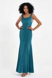 Scoop Sleeveless Velvet Long Formal Evening Dresses Sheath Bridesmaid Prom Party Gowns
