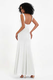 Scoop Sleeveless Velvet Long Formal Evening Dresses Sheath Bridesmaid Prom Party Gowns
