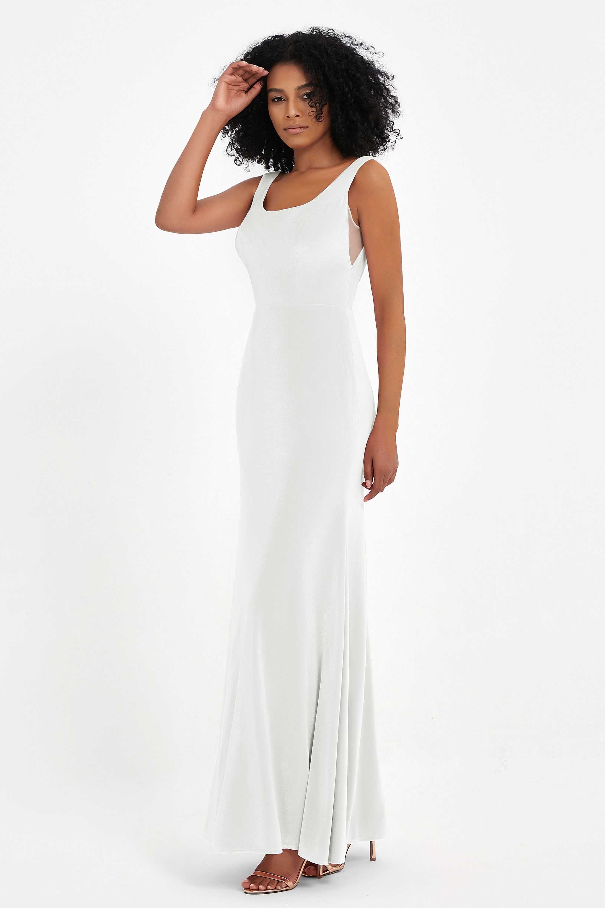 Scoop Sleeveless Velvet Long Formal Evening Dresses Sheath Bridesmaid Prom Party Gowns