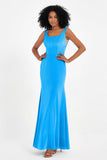 Scoop Sleeveless Velvet Long Formal Evening Dresses Sheath Bridesmaid Prom Party Gowns