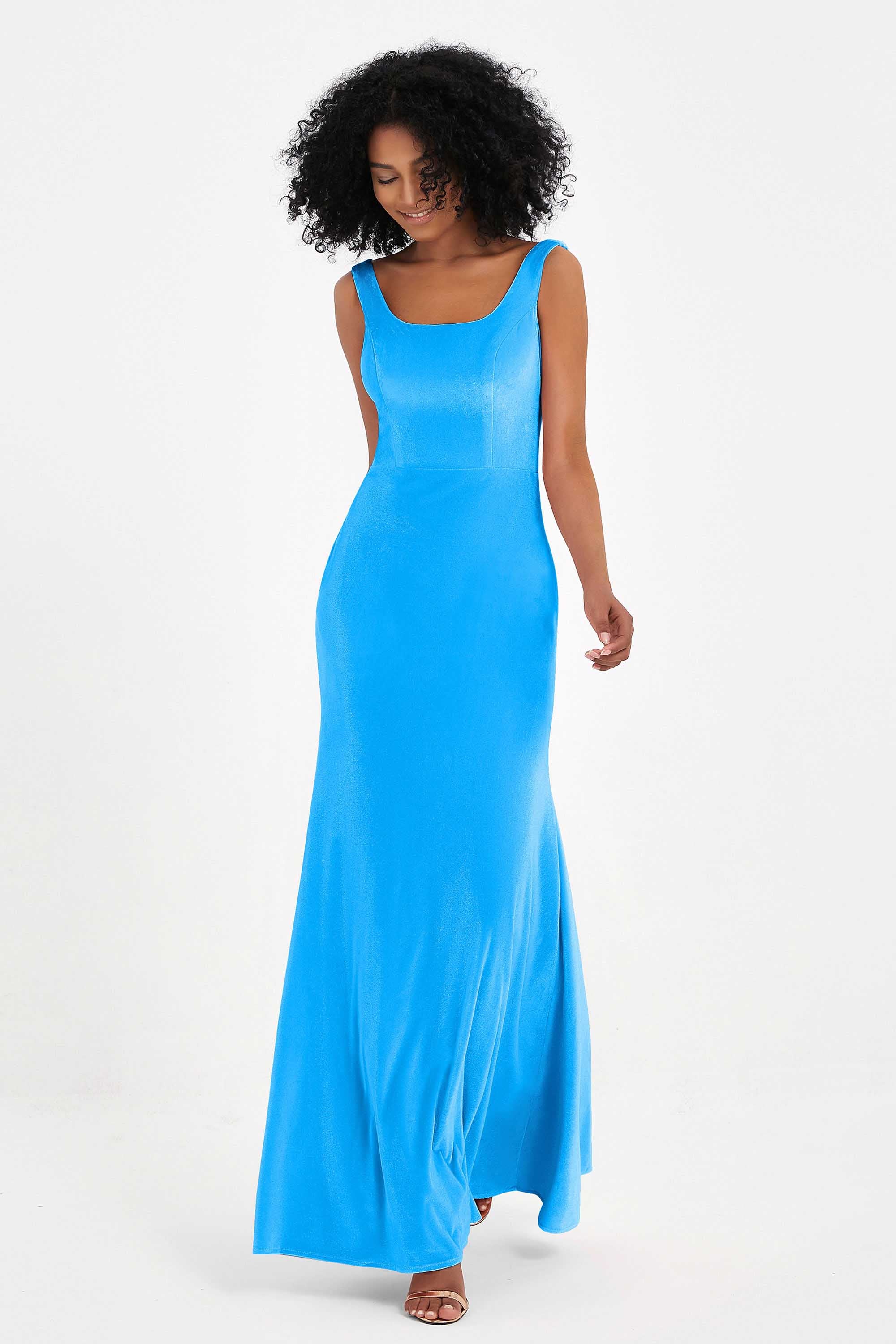 Scoop Sleeveless Velvet Long Formal Evening Dresses Sheath Bridesmaid Prom Party Gowns