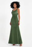 Scoop Sleeveless Velvet Long Formal Evening Dresses Sheath Bridesmaid Prom Party Gowns