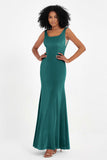 Scoop Sleeveless Velvet Long Formal Evening Dresses Sheath Bridesmaid Prom Party Gowns