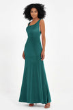Scoop Sleeveless Velvet Long Formal Evening Dresses Sheath Bridesmaid Prom Party Gowns