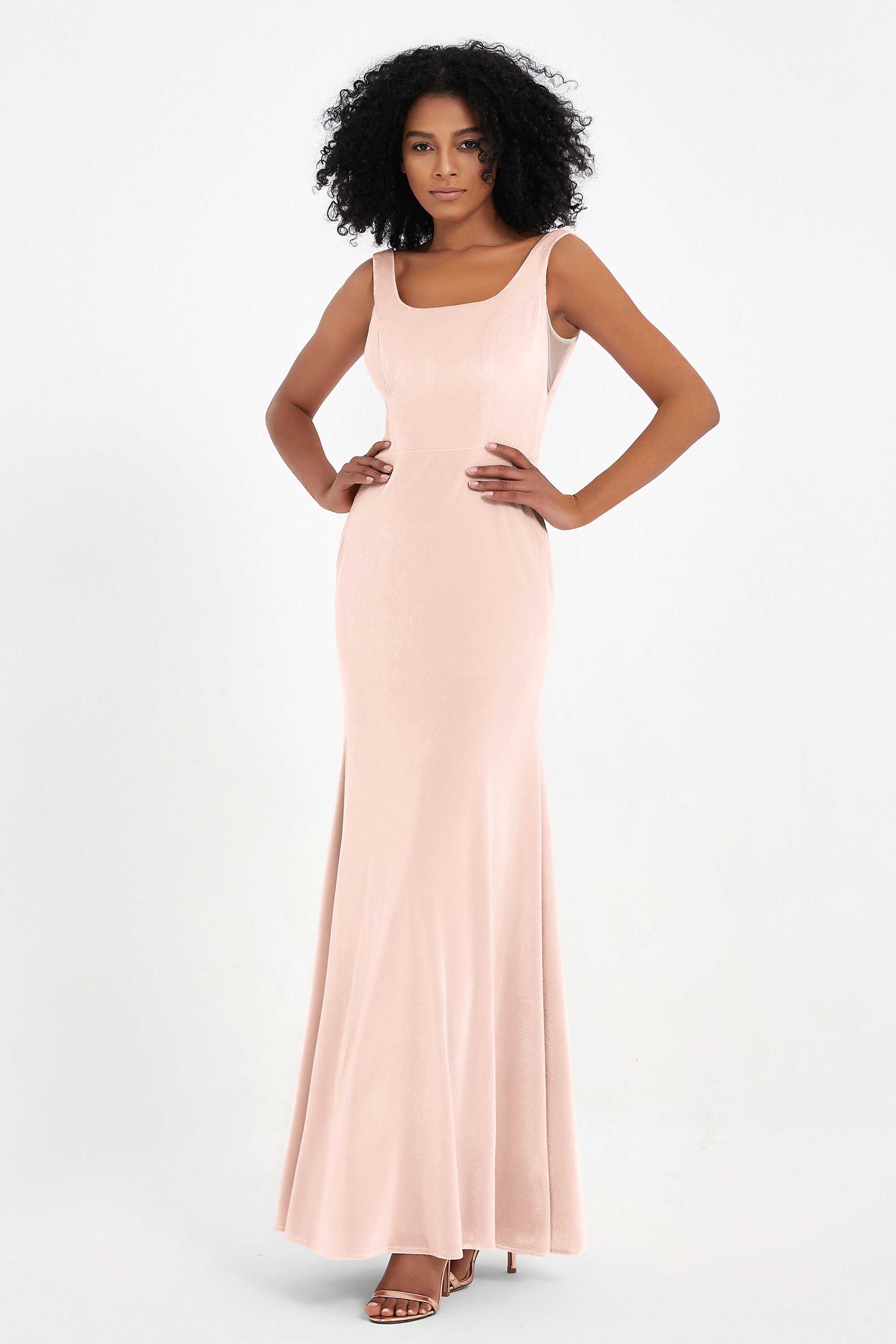 Scoop Sleeveless Velvet Long Formal Evening Dresses Sheath Bridesmaid Prom Party Gowns