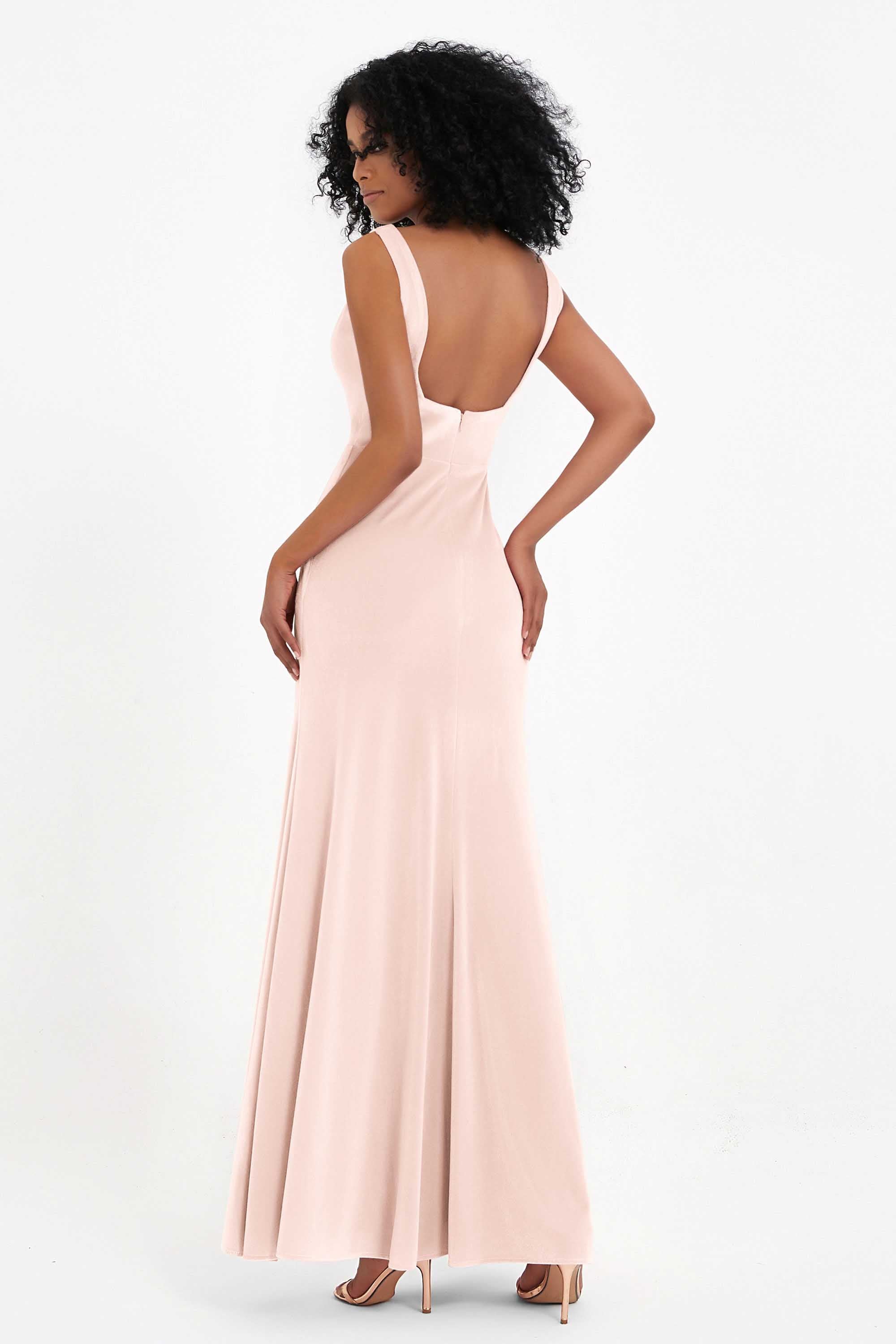 Scoop Sleeveless Velvet Long Formal Evening Dresses Sheath Bridesmaid Prom Party Gowns