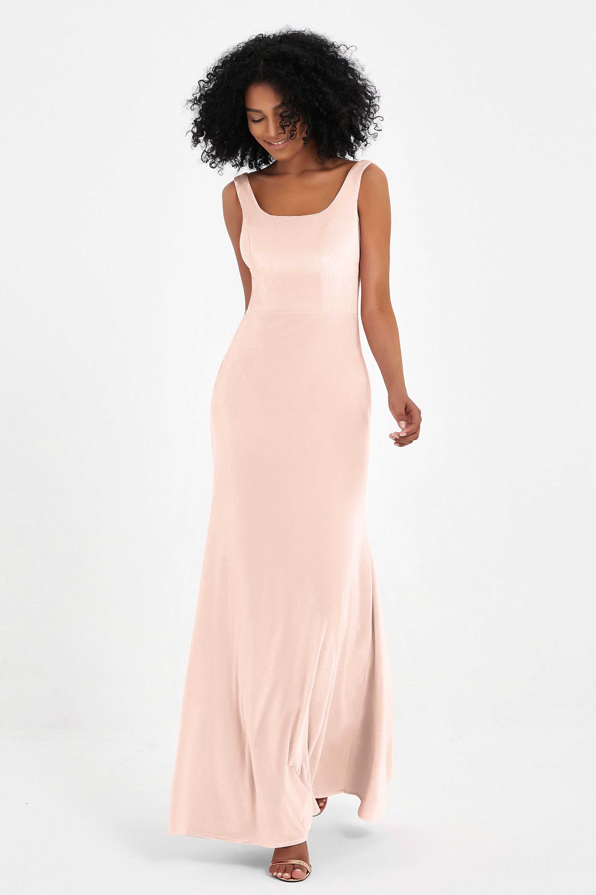 Scoop Sleeveless Velvet Long Formal Evening Dresses Sheath Bridesmaid Prom Party Gowns
