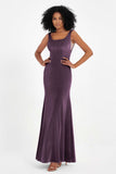 Scoop Sleeveless Velvet Long Formal Evening Dresses Sheath Bridesmaid Prom Party Gowns