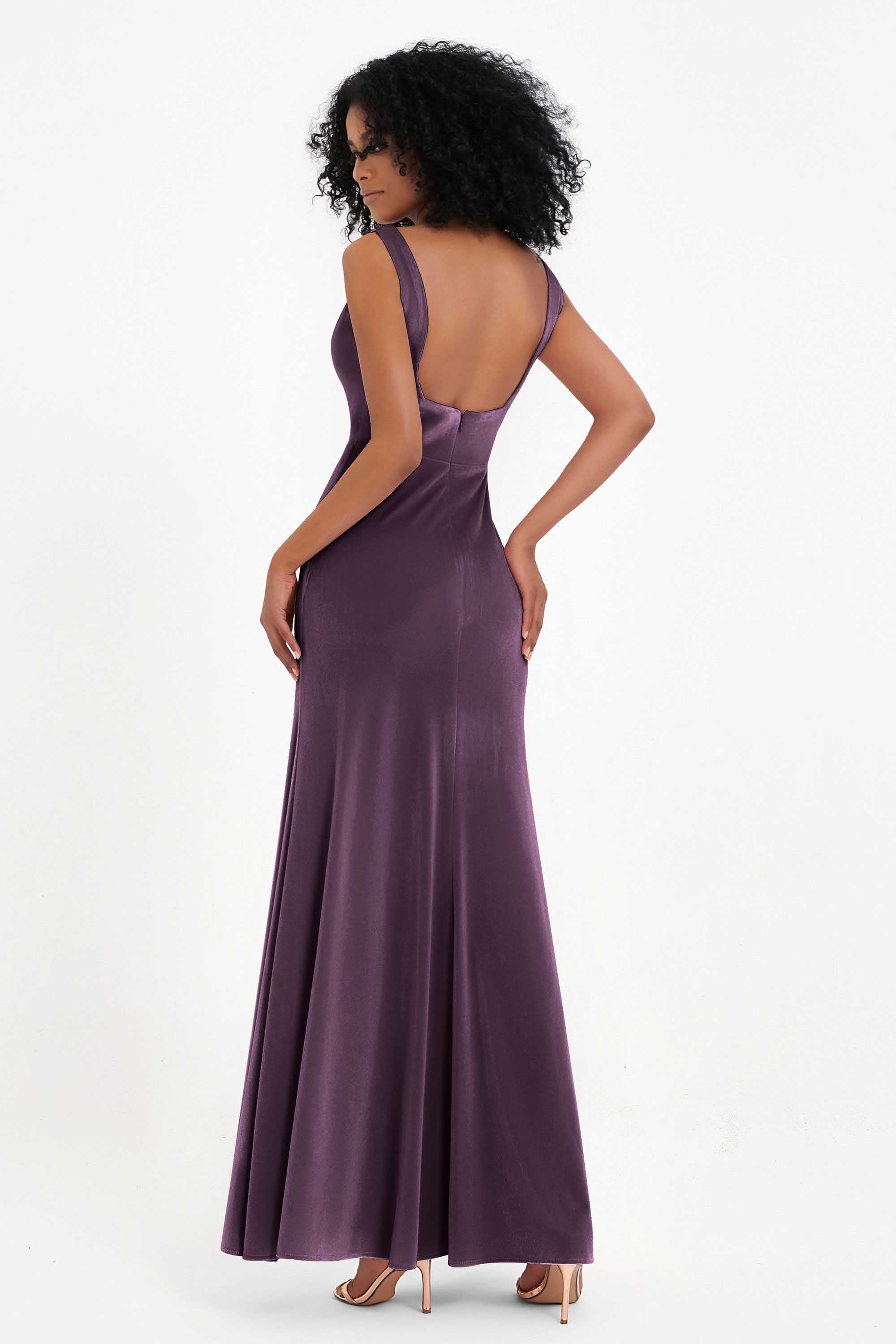 Scoop Sleeveless Velvet Long Formal Evening Dresses Sheath Bridesmaid Prom Party Gowns
