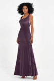 Scoop Sleeveless Velvet Long Formal Evening Dresses Sheath Bridesmaid Prom Party Gowns