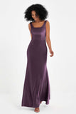 Scoop Sleeveless Velvet Long Formal Evening Dresses Sheath Bridesmaid Prom Party Gowns