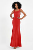 Scoop Sleeveless Velvet Long Formal Evening Dresses Sheath Bridesmaid Prom Party Gowns