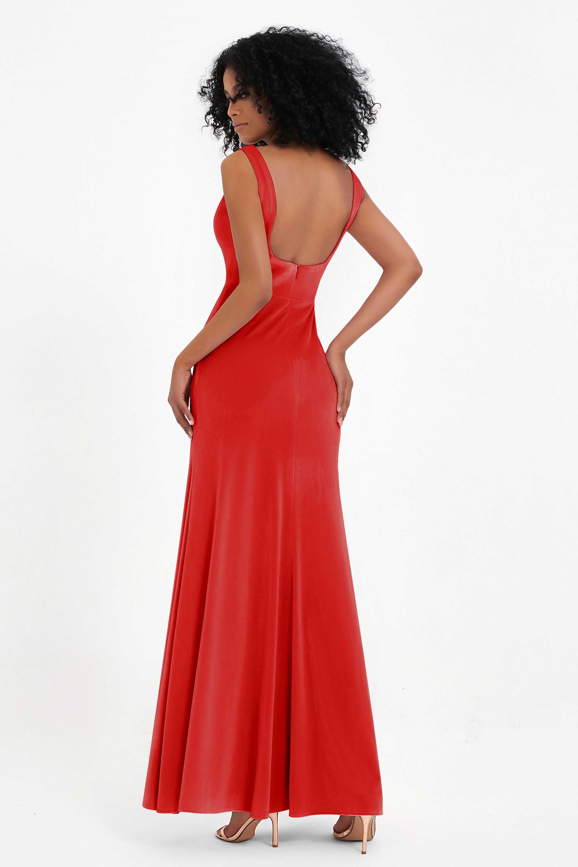 Scoop Sleeveless Velvet Long Formal Evening Dresses Sheath Bridesmaid Prom Party Gowns