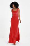 Scoop Sleeveless Velvet Long Formal Evening Dresses Sheath Bridesmaid Prom Party Gowns