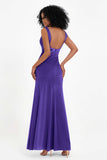 Scoop Sleeveless Velvet Long Formal Evening Dresses Sheath Bridesmaid Prom Party Gowns