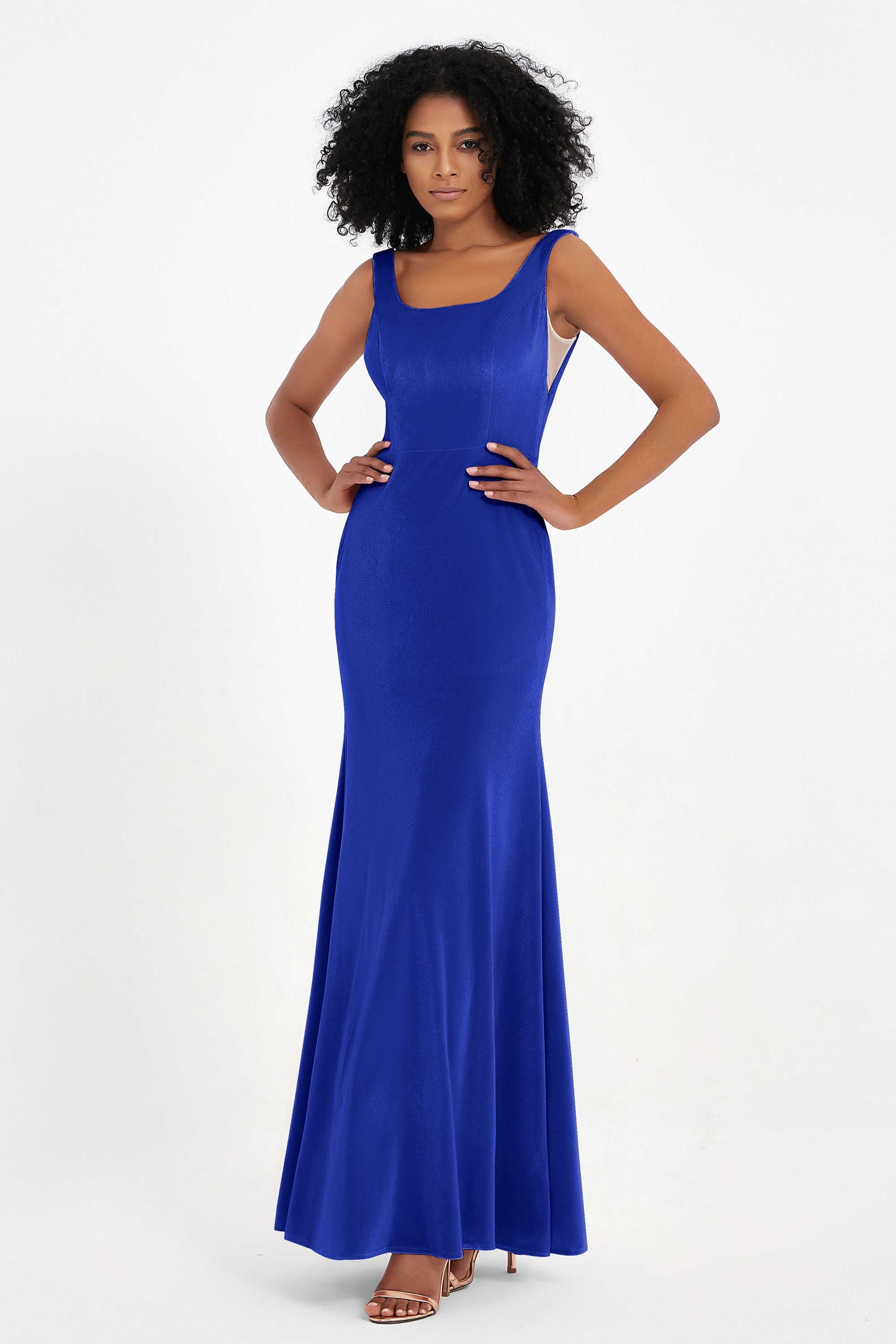 Scoop Sleeveless Velvet Long Formal Evening Dresses Sheath Bridesmaid Prom Party Gowns