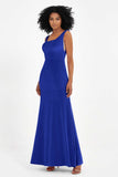 Scoop Sleeveless Velvet Long Formal Evening Dresses Sheath Bridesmaid Prom Party Gowns