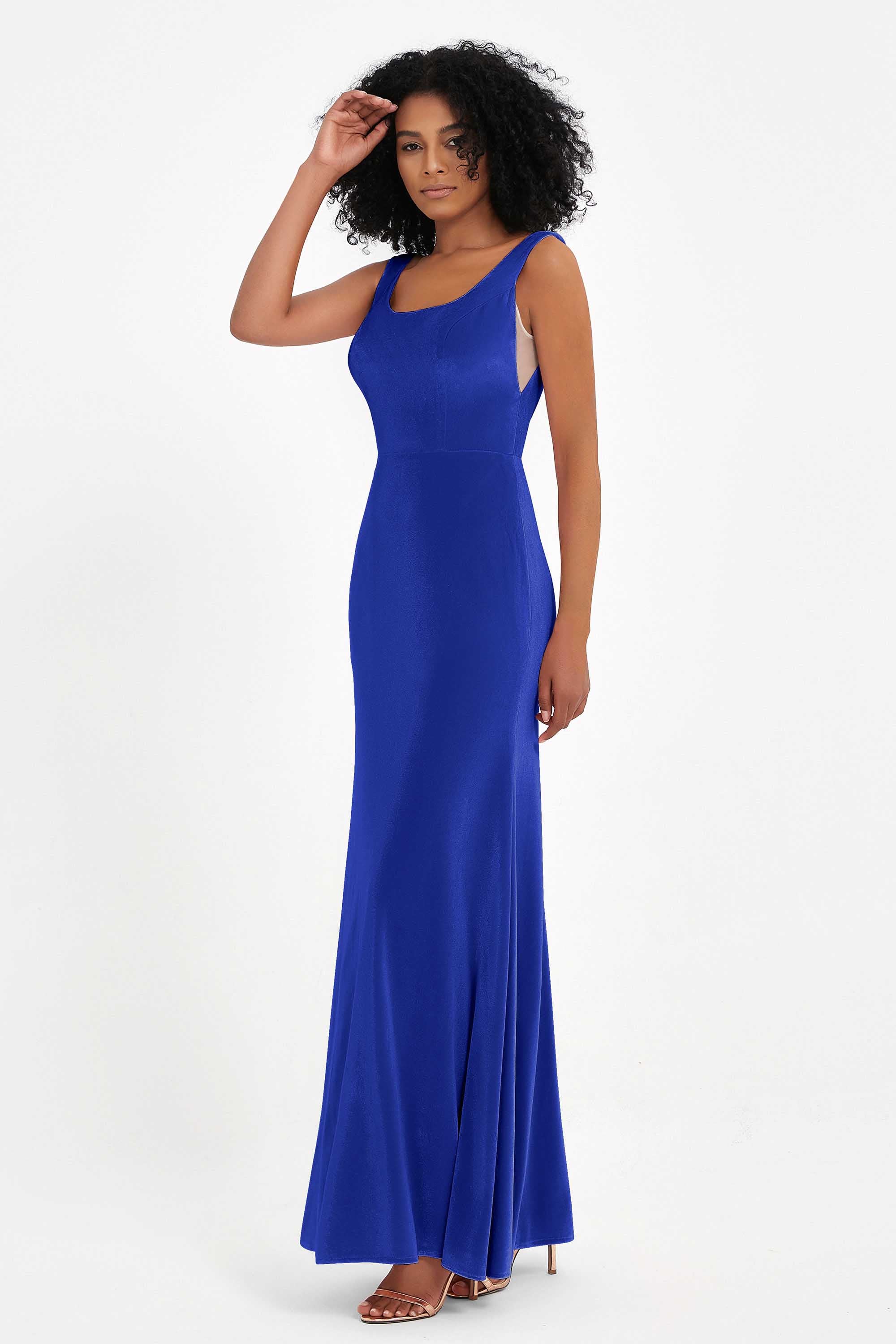 Scoop Sleeveless Velvet Long Formal Evening Dresses Sheath Bridesmaid Prom Party Gowns