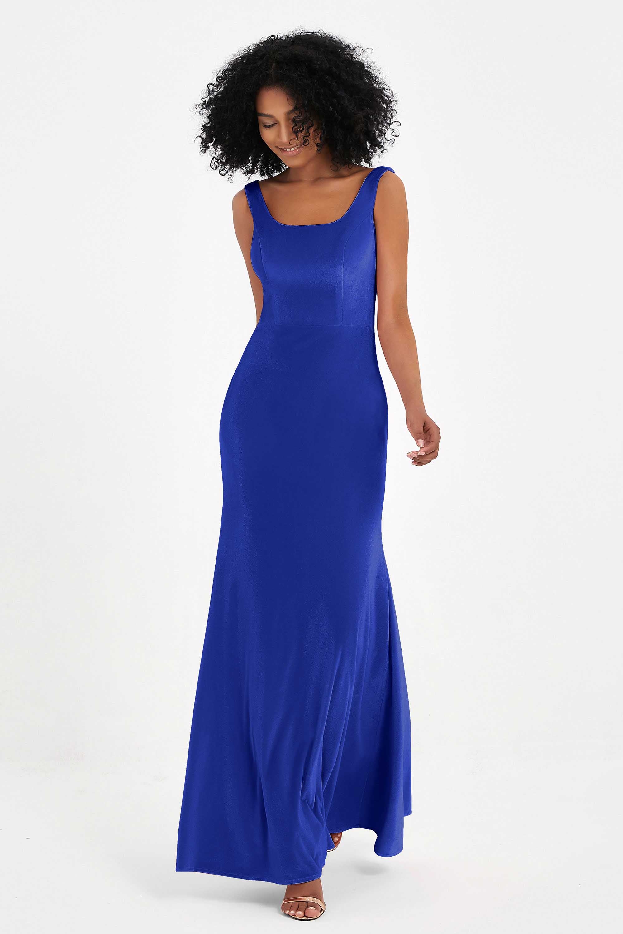 Scoop Sleeveless Velvet Long Formal Evening Dresses Sheath Bridesmaid Prom Party Gowns