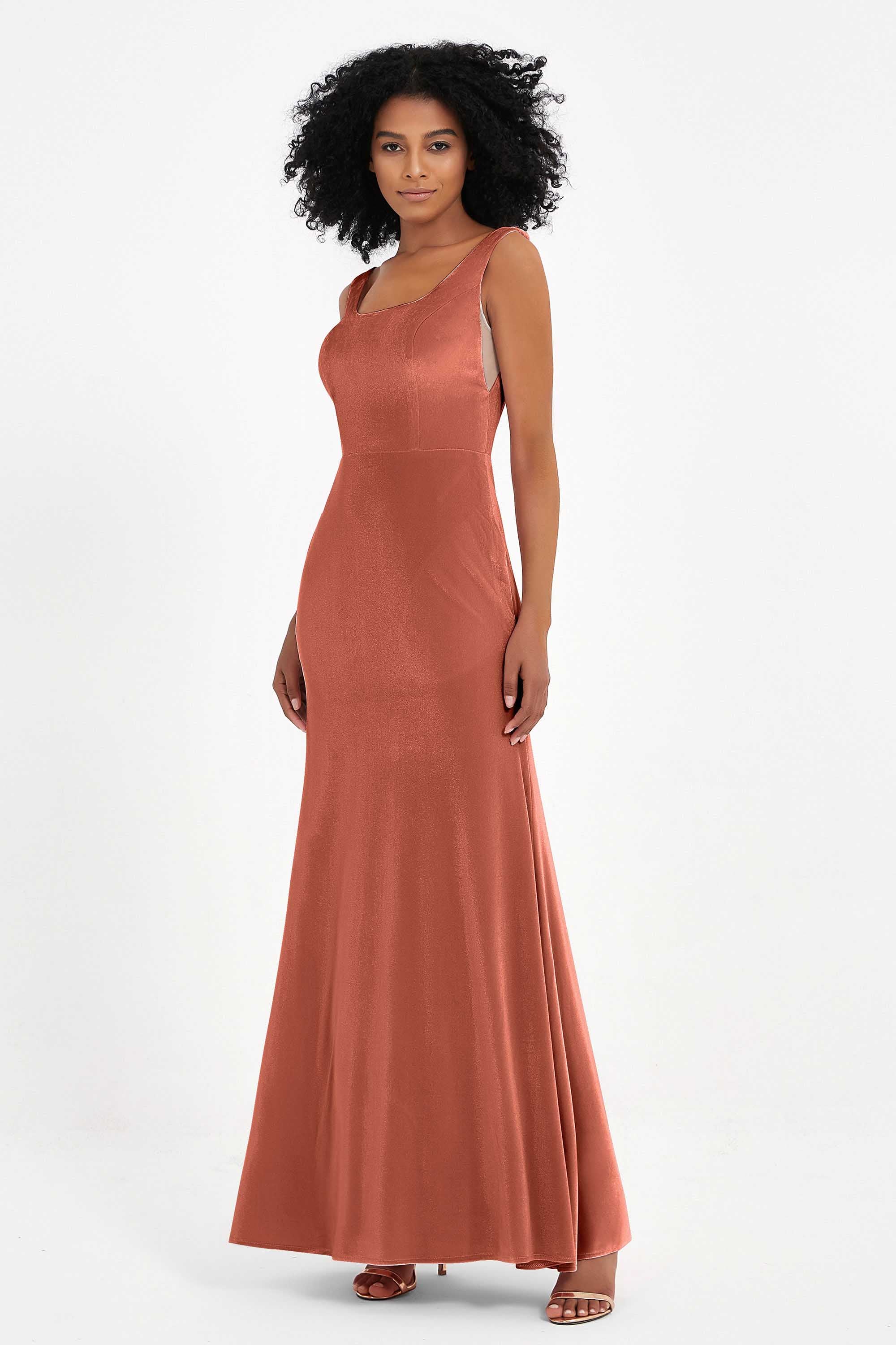 Scoop Sleeveless Velvet Long Formal Evening Dresses Sheath Bridesmaid Prom Party Gowns
