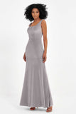 Scoop Sleeveless Velvet Long Formal Evening Dresses Sheath Bridesmaid Prom Party Gowns