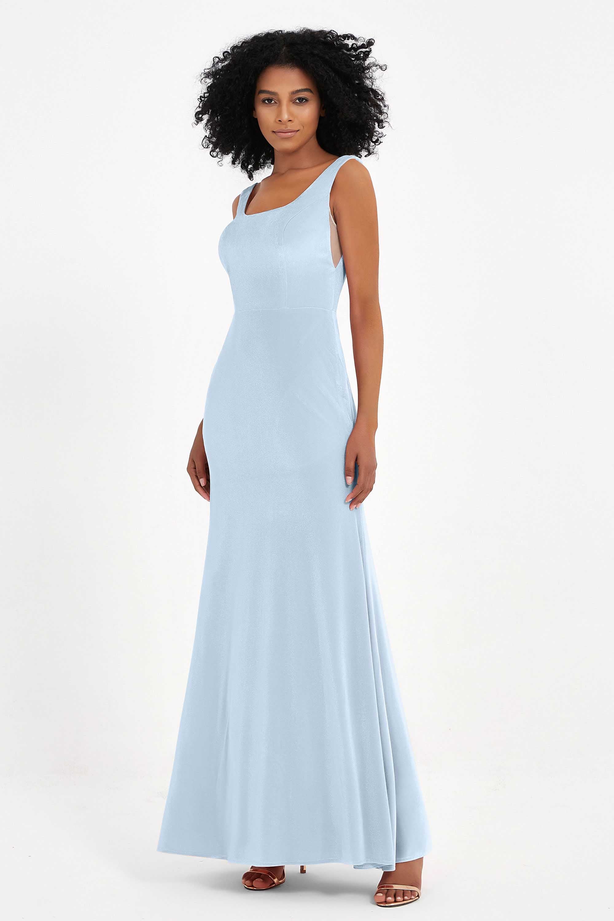 Scoop Sleeveless Velvet Long Formal Evening Dresses Sheath Bridesmaid Prom Party Gowns