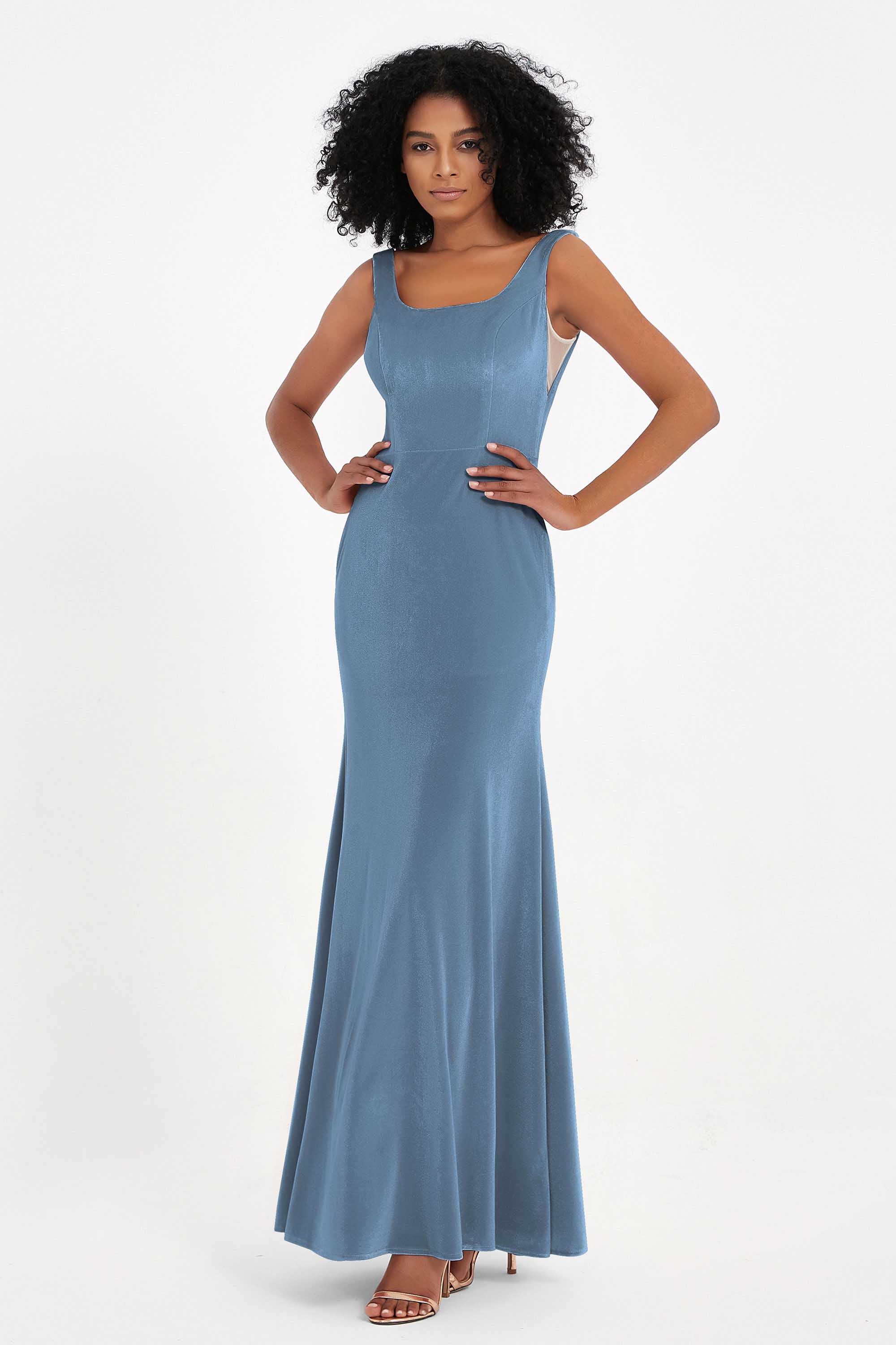 Scoop Sleeveless Velvet Long Formal Evening Dresses Sheath Bridesmaid Prom Party Gowns