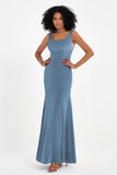 Scoop Sleeveless Velvet Long Formal Evening Dresses Sheath Bridesmaid Prom Party Gowns