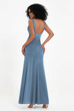 Scoop Sleeveless Velvet Long Formal Evening Dresses Sheath Bridesmaid Prom Party Gowns