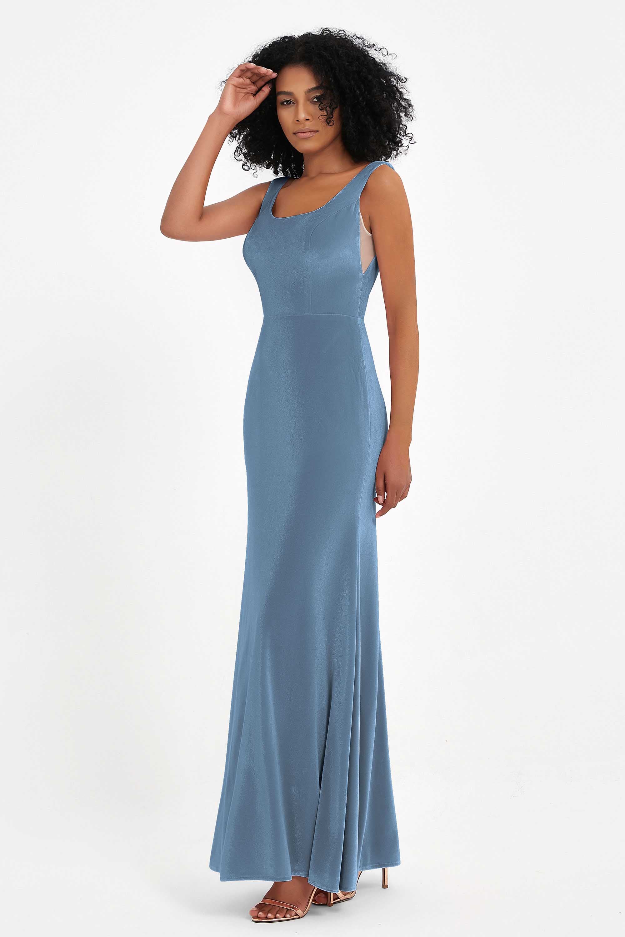 Scoop Sleeveless Velvet Long Formal Evening Dresses Sheath Bridesmaid Prom Party Gowns
