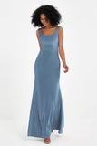 Scoop Sleeveless Velvet Long Formal Evening Dresses Sheath Bridesmaid Prom Party Gowns