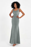 Scoop Sleeveless Velvet Long Formal Evening Dresses Sheath Bridesmaid Prom Party Gowns