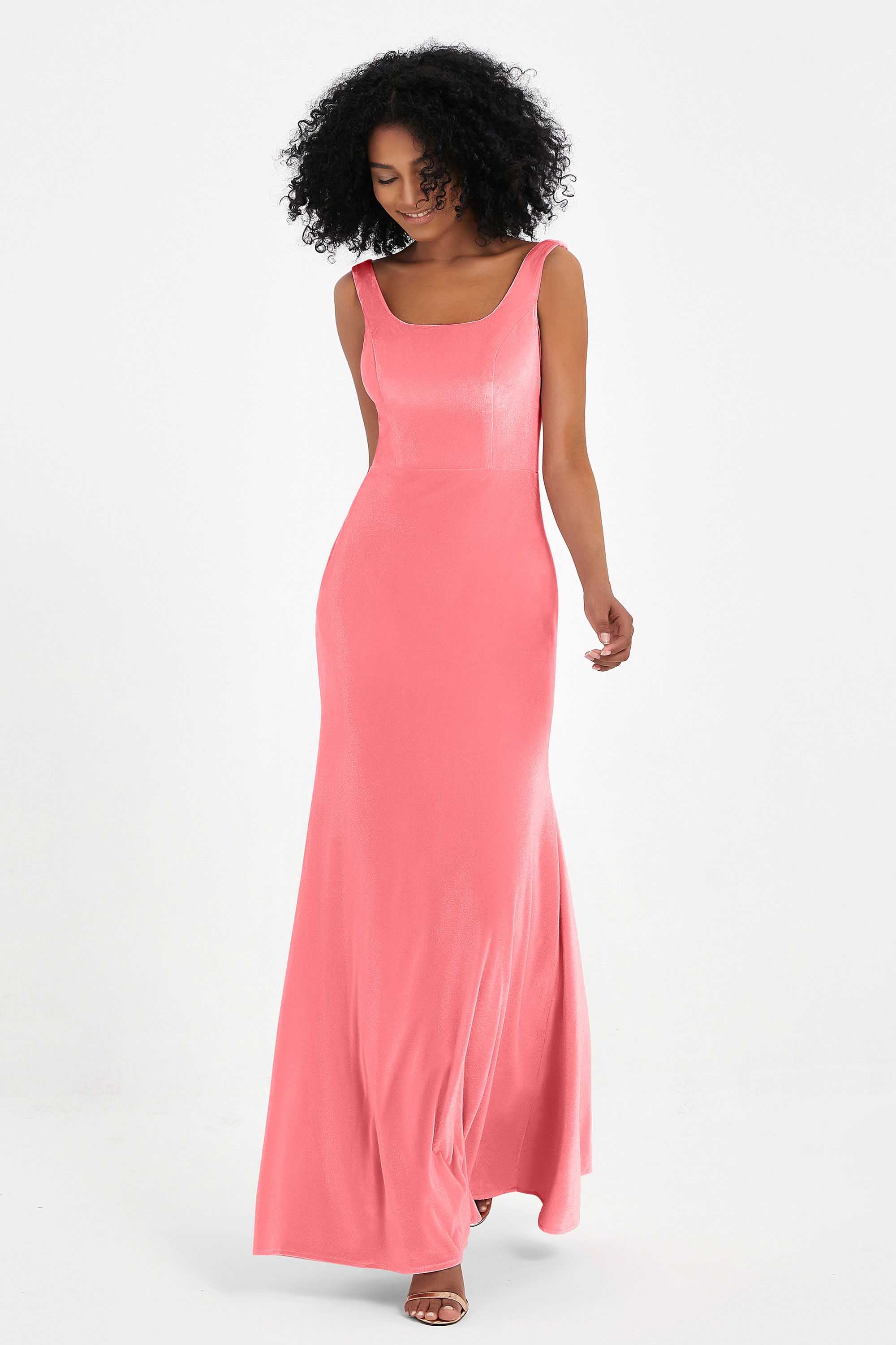Scoop Sleeveless Velvet Long Formal Evening Dresses Sheath Bridesmaid Prom Party Gowns