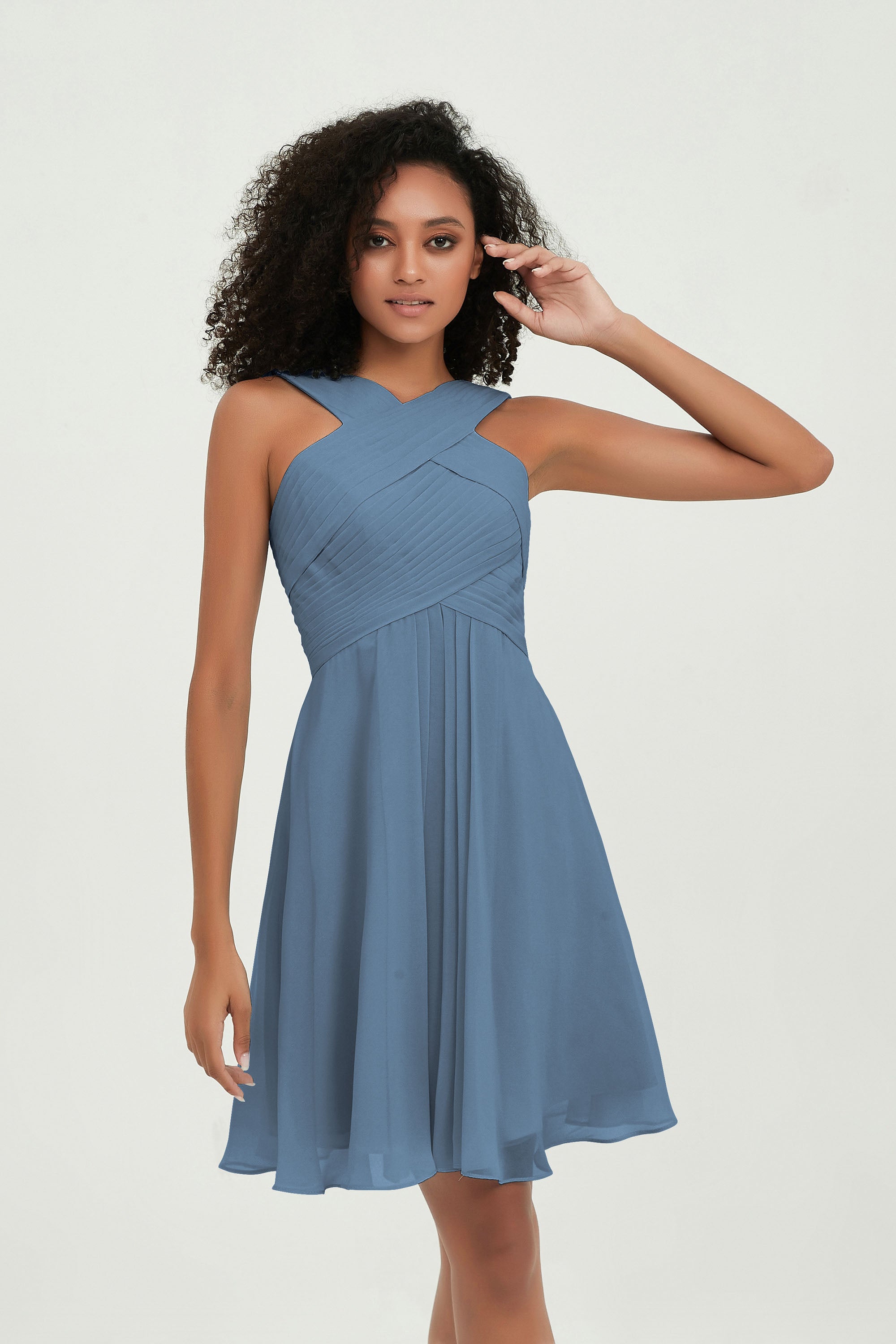 Empire Chiffon Knee Length Junior Bridesmaid Dress Wedding Prom Guest Dresses Gowns