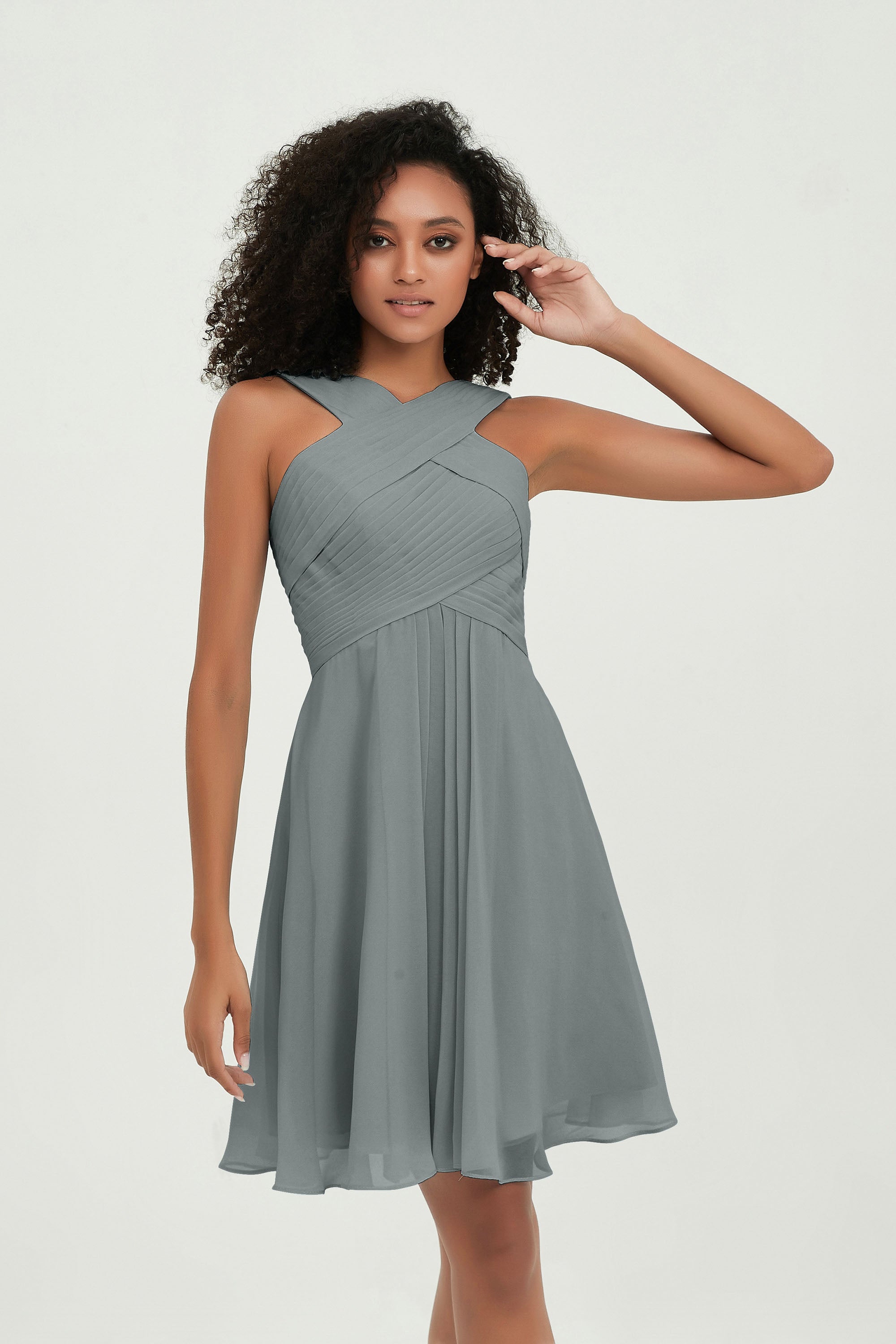 Empire Chiffon Knee Length Junior Bridesmaid Dress Wedding Prom Guest Dresses Gowns