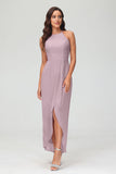 Simple Chiffon Asymmetrical Halter Wedding Party Dress Formal Evening Dresses Gowns