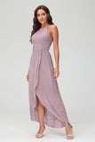 Simple Chiffon Asymmetrical Halter Wedding Party Dress Formal Evening Dresses Gowns