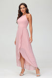 Simple Chiffon Asymmetrical Halter Wedding Party Dress Formal Evening Dresses Gowns
