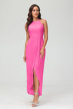 Simple Chiffon Asymmetrical Halter Wedding Party Dress Formal Evening Dresses Gowns
