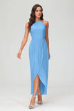 Simple Chiffon Asymmetrical Halter Wedding Party Dress Formal Evening Dresses Gowns