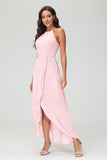 Simple Chiffon Asymmetrical Halter Wedding Party Dress Formal Evening Dresses Gowns