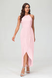 Simple Chiffon Asymmetrical Halter Wedding Party Dress Formal Evening Dresses Gowns
