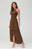 Simple Chiffon Asymmetrical Halter Wedding Party Dress Formal Evening Dresses Gowns
