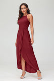 Simple Chiffon Asymmetrical Halter Wedding Party Dress Formal Evening Dresses Gowns